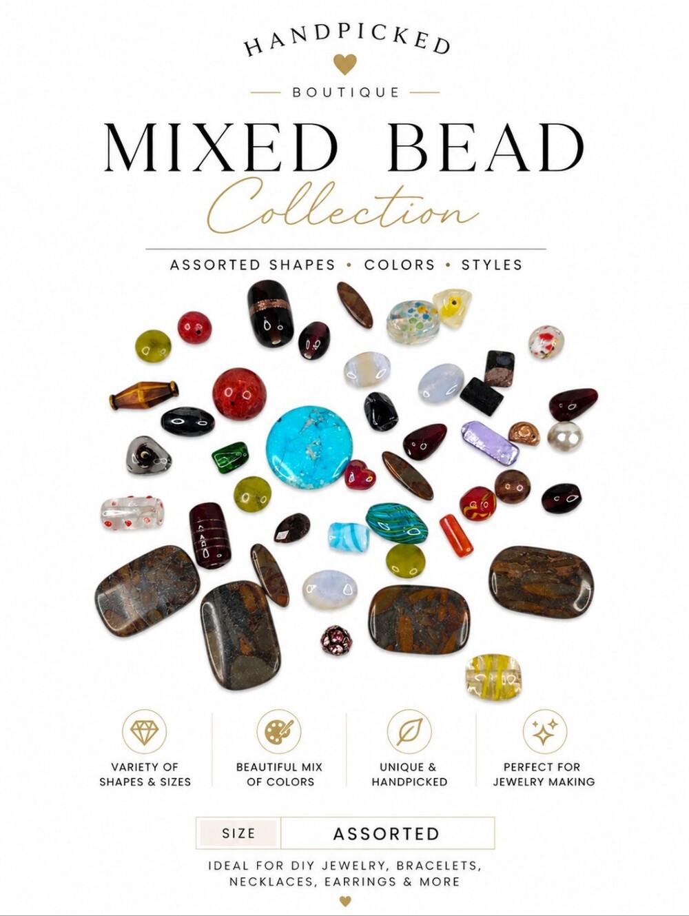 Vintage Hand Picked Mixed Bead Lot | Lampwork Glass, Jasper Stone, Artisan